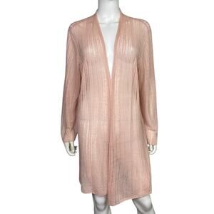 Eileen Fisher Women's XL Pink Knit Organic Linen Crepe Long Open Cardigan EUC